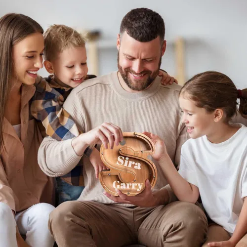 Vista 7 de Alcancía de madera grande personalizada, 7.5 pulgadas, con ventana acrílica fácil de abrir, caja de ahorro de dinero inicial para niños y niñas