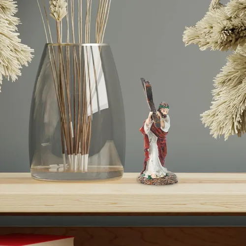 Vista 7 de DreamsEden Figura religiosa pequeña de 4.7 pulgadas con cruz de Jesús, figura religiosa de pequeño Jesús que lleva la cruz en el camino al calvario