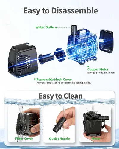 Vista 4 de POPOSOAP Bomba sumergible de 200 GPH (700 L/H, 12 W), bomba de fuente ultra silenciosa con protección contra sobrecalentamiento y esponja de filtro