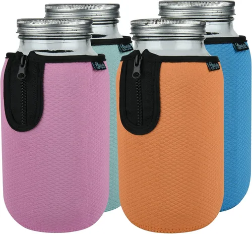 Vista 10 de Beautyflier Tarros Mason de boca regular de 16 onzas, cubierta de neopreno para conservas de bola de boca ancha, tarros de 16 onzas, funda de boca 4