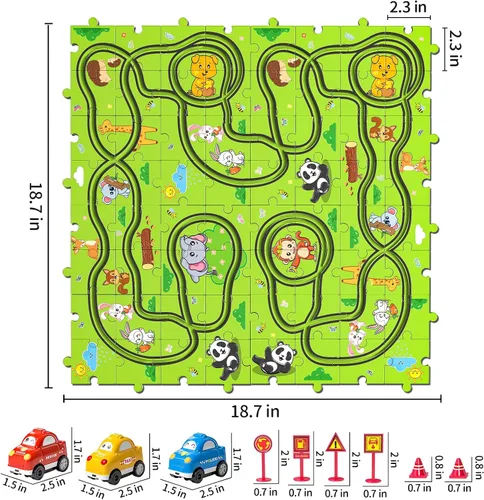 Vista 6 de JUKUDAHU Juego de 64 Piezas de Pista de Carreras de Rompecabezas para Niños de 3 4 5 6 Años - Juguetes de Pistas de Rompecabezas para Niños de 3-5