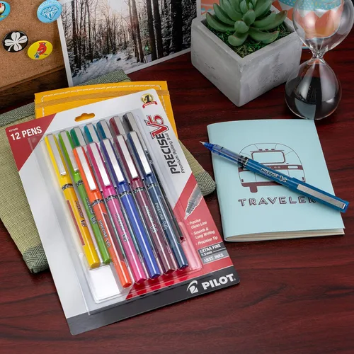 Vista 5 de Pilot, Precise V5, Bolígrafos de Tinta Líquida con Tapa de Bola Rodante, Punta Extra Fina 0.5 mm (0.020 in), Colores Surtidos, Paquete de 12