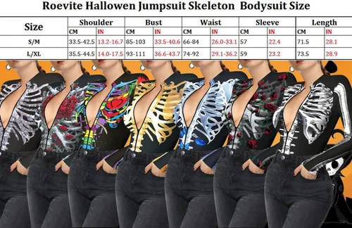 Vista 6 de Enterizo de esqueleto para mujer, con cremallera, traje sexy de una pieza para Halloween