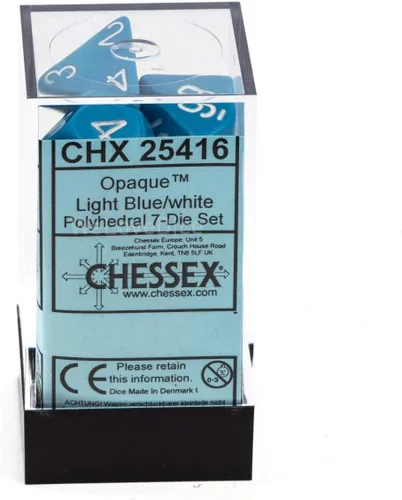 Vista 3 de Chessex CHX25416 Juego Dice-Opaco Azul Claro/Blanco