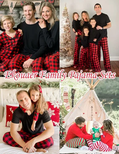 Vista 5 de Ekouaer Juego de pijamas de Navidad para familia a juego, para niños y niñas, para hombre y mujer, ropa de dormir de vacaciones PJ Sets, pijama