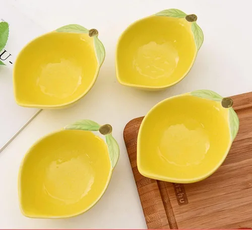 Vista 7 de 4 platos de cerámica para aperitivos con forma de limón, platos de condimento