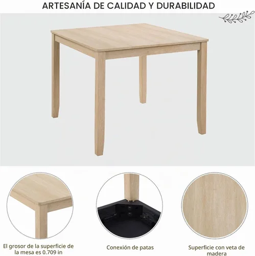 Vista 4 de Harper & Bright Designs Juego Moderno de Mesa de Comedor de 5 Piezas de Madera para 4 - Mesa de Cocina Cuadrada Pequeña de 34.5" & Sillas con Roble