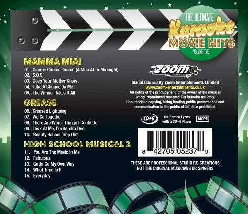 Vista 2 de Zoom Karaoke CD+G - Ultimate Karaoke Movie Hits 2 - Mamma Mia, Grease, High School Musical 2