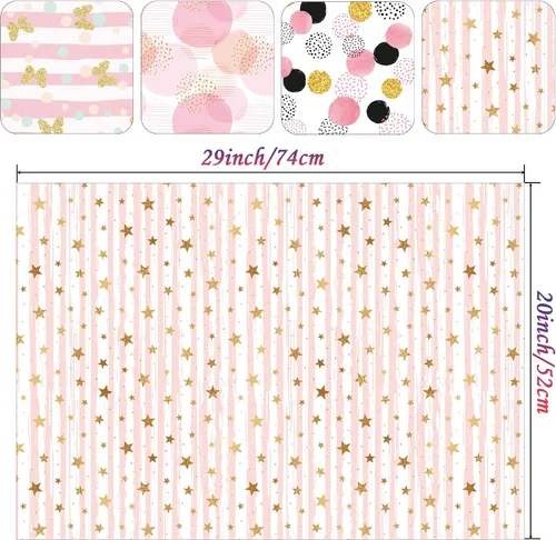 Vista 4 de WAPLIGHAL Papel de regalo de cumpleaños rosa para niñas y niños, diseño de lunares de Poka, estrella, mariposas doradas brillantes, papel de regalo