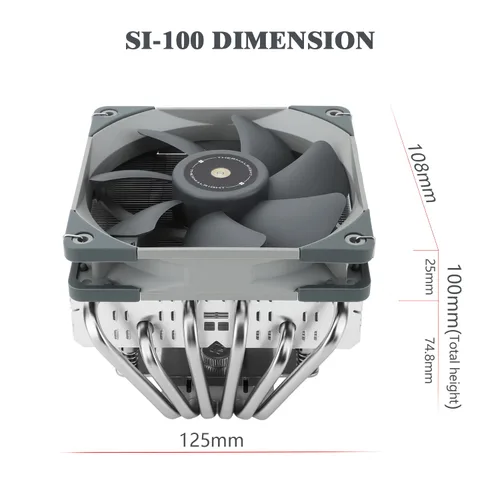 Vista 7 de Thermalright Enfriador de aire de CPU SI-100, tubos de calor de 6 × 0.236 in, enfriador de CPU silencioso PWM de 4.724 in con 2000 RPM