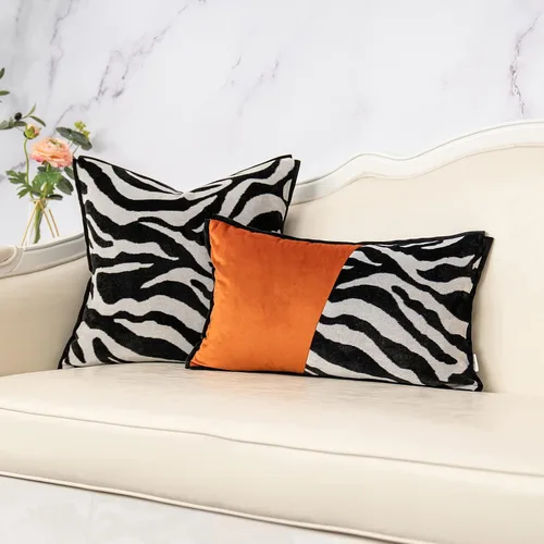 Vista 5 de Yangest Funda de almohada cuadrada negra de terciopelo cortado con estampado de cebra, funda de cojín moderna de lujo para sofá, sala de estar