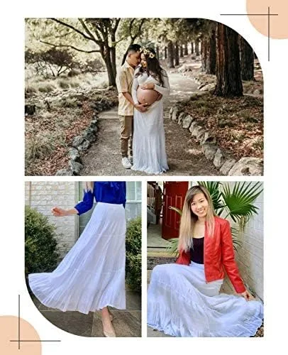Vista 5 de NASHALYLY Faldas largas acampanadas plisadas de cintura alta elástica de gasa para mujer