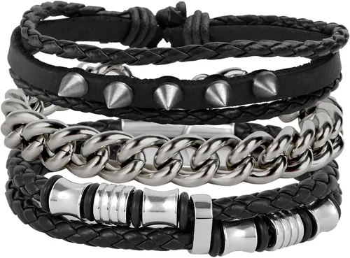 Vista 11 de Eigso Juego de 4 pulseras de cuero punk, con tachuelas de roca para hombres y mujeres, estilo retro, clásico, con pinchos, de metal, para hombre
