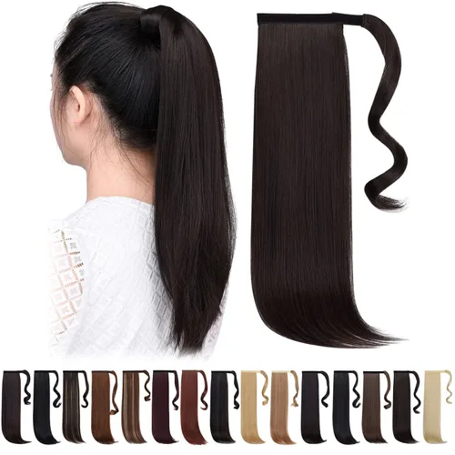Vista 11 de Extensiones de cola de caballo negras, colas de caballo rizadas con clip, 22 pulgadas, 3.5 onzas, extensión de cabello sintético envolvente del pelo