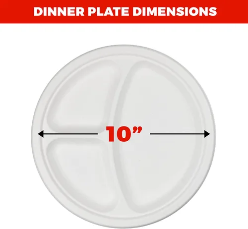 Vista 4 de NYHI Platos de compartimento resistentes, platos divididos desechables de 9 pulgadas con 3 compartimentos para adultos y niños, platos de papel