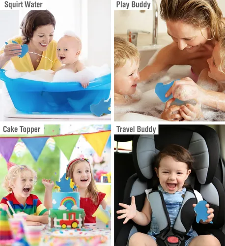 Vista 3 de DolliBu Hammerhead Shark Bath Buddy Squirter - Juguete flotante de goma de tiburón azul, divertido juego de baño para niños pequeños, lindo juguete