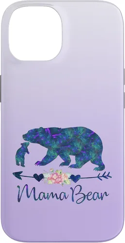 Vista 4 de Teal Blue Purple Floral Mama Bear and One Cub Silver Purple Case for iPhone 17