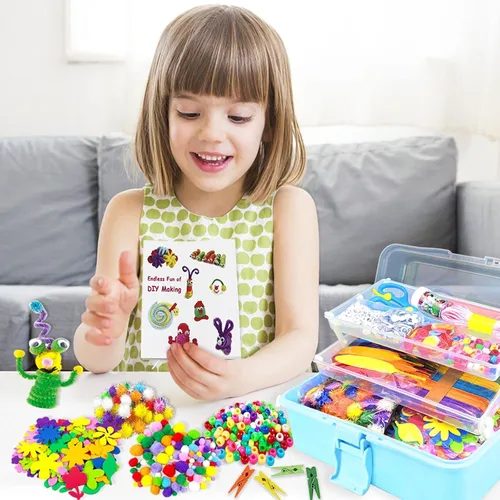Vista 6 de VLUSSO Suministros de artes y manualidades para niños, kits de manualidades, materiales de arte, juego de manualidades para niños con limpiapipas