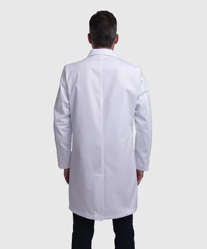 Vista 2 de Dr. James Abrigo de laboratorio profesional para hombre, ajuste a medida, cierre de cuatro botones, múltiples bolsillos, blanco, 39 pulgadas de largo