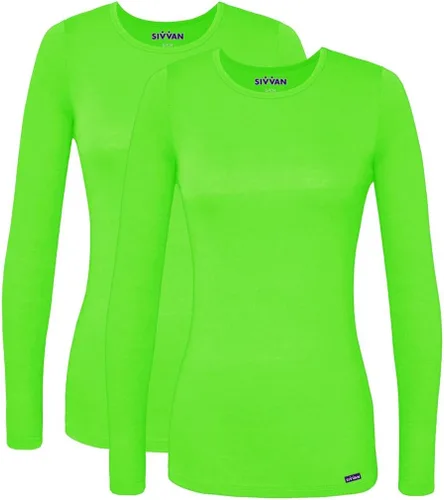 Vista 21 de Sivvan Scrubs for Women - Long Sleeve Comfort Underscrub Tee 2-Pack Negro
