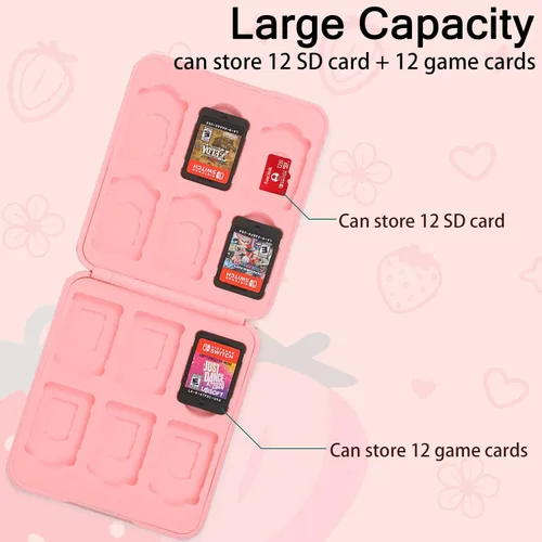 Vista 3 de TIKOdirect Game Card Case for SwitchSD Cards, Newest Portable Case Storage 12 Game Cards Holders Pretty Cute Hard Shell with Magenic Closure, Pink