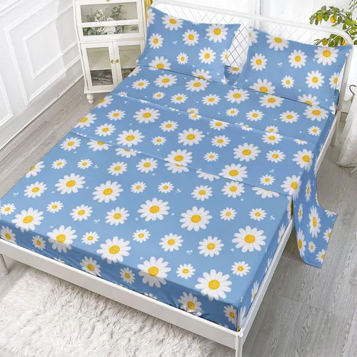 Vista 21 de Juego de sábanas de 4 piezas ajustadas y planas para niñas, estampado de mariposas y flores rosas con 1 + 2 fundas de almohada para cama individual