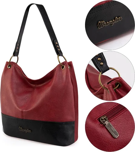 Vista 33 de Wrangler Hobo - Bolsas para mujer de cuero vegano con asa superior, bolsos de hombro y bolsos