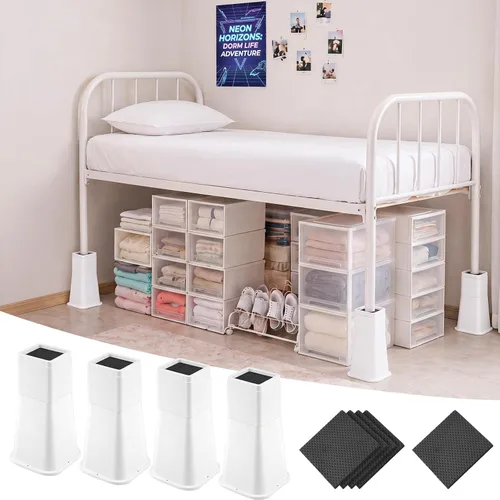 Vista 11 de Novabright Paquete de 4 elevadores de cama para dormitorio universitario de 6 pulgadas, extensores de cama de plástico extra resistentes, apilables