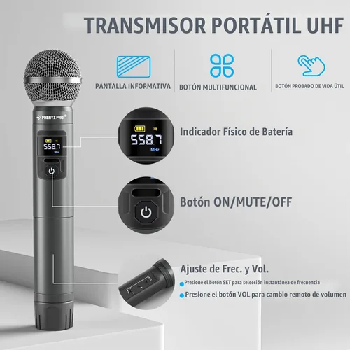 Vista 3 de Phenyx Pro Sistema de Micrófono Inalámbrico, Set de Micrófono Inalámbrico de Metal de 8 Canales con 8 Micrófonos Inalámbricos, Frecuencias UHF 8x20