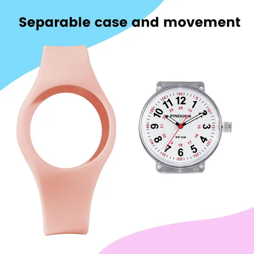 Vista 3 de PINDOWS Women Analog Quartz Wrist Watch with Silicone Strap for Young Women Students Easy Read Waterproof Unisex Luminous Dial
