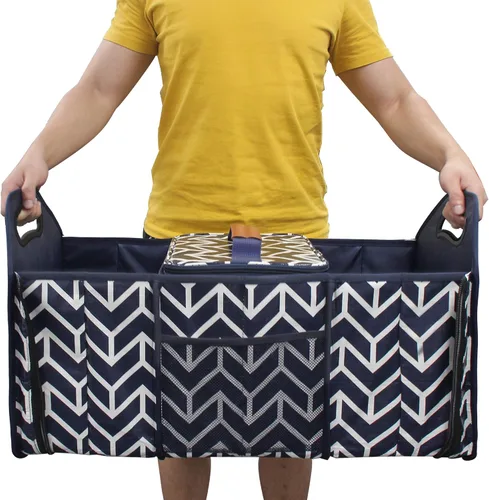 Vista 7 de Organizador de maletero, bolsa de almacenamiento plegable de carga portátil, hielera organizadora de vehículos, organizador con 3 compartimentos