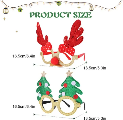 Vista 3 de GEMILY Gafas de Navidad con purpurina para fiestas, decoración de Navidad, gafas de disfraz para adultos y niños, 2