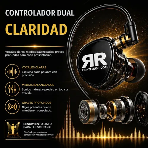 Vista 7 de Righteous Roots RR-EV1 - Monitores intrauditivos profesionales de doble controlador (IEM) con estuche de transporte, auriculares de escenario