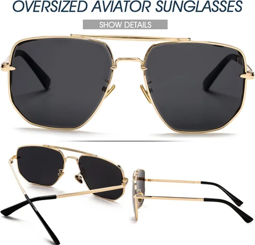 Vista 5 de PORADAY Gafas de sol cuadradas de aviador para hombres y mujeres estilo militar marco de metal gafas de sol degradadas protección UV400