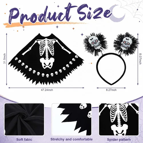 Vista 2 de Newcotte 2 piezas de disfraz de esqueleto de Halloween para mujer