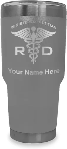 Vista 39 de LaserGram Vaso aislado al vacío de 20 onzas, dietista registrado RD, grabado personalizado incluido (negro)