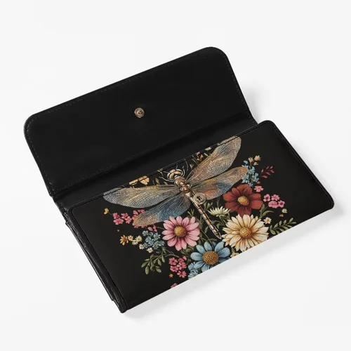 Vista 3 de AFPANQZ Carteras de bolsillo para mujer, diseño de libélula 3D, de cuero, con ranuras para tarjetas múltiples, elegante cartera con cierre