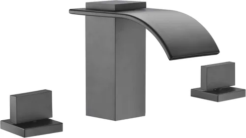 Vista 10 de SUMERAIN Grifo de Baño de 8" Generalizado de 3 Agujeros con Cascada, Grifo de Lavabo en Acabado Negro y Dorado