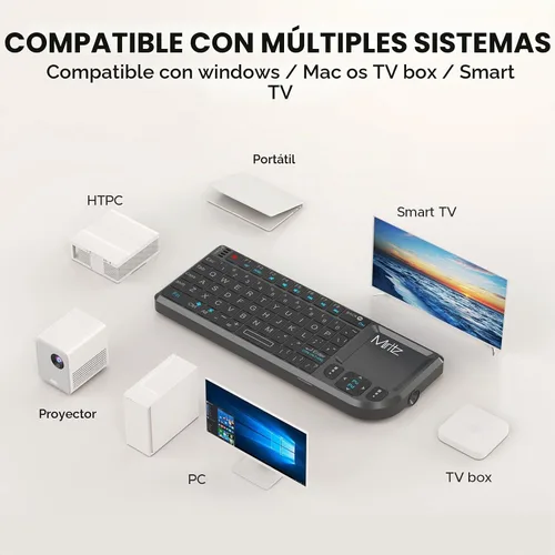 Vista 2 de Mini Teclado Inalámbrico, Mini Teclado Bluetooth con Panel Táctil Sensible, 2.4G/Bluetooth 5.1 Modo Dual Recargable Portátil, para Smart
