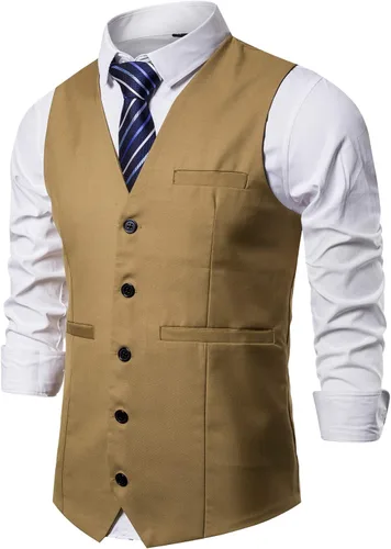 Vista 7 de DONGD Chaleco de traje formal para hombre, chaleco de vestir de negocios para traje o esmoquin Gris