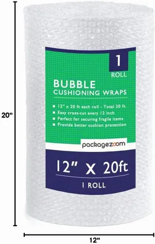 Vista 6 de Envoltura de amortiguación de burbujas de 12 pulgadas x 20 pies, perforada cada 12 pulgadas, suministros de embalaje protector para mudanza y envío