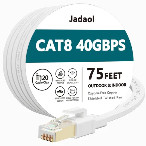 Vista 16 de Jadaol Cable Ethernet Cat8 1.5 pies 40Gbps 2000MHz Cable LAN S/FTP plano