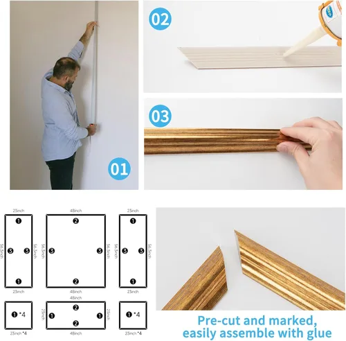 Vista 6 de Art3d - Juego de 6 molduras precortadas para pared, paneles de revestimiento para montar, para interior, sala de estar, dormitorio, se instalan