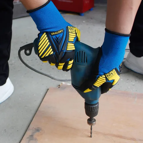 Vista 6 de 3 pares de guantes de trabajo, guantes resistentes a los impactos con goma para hombres y mujeres, guantes de nitrilo resistentes a cortes, guantes