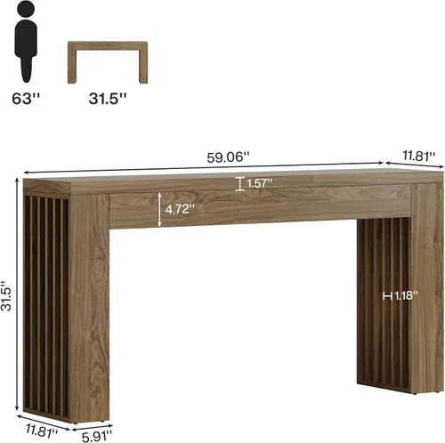 Vista 2 de Tribesigns - Mesa de sofá de consola de madera de 59 pulgadas de largo detrás del sofá con patas de listones verticales para entrada, pasillo