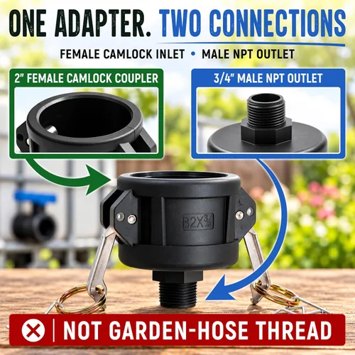 Vista 9 de IBC - Adaptador de mano, Camlock hembra de 2 pulgadas a NPT macho de 3/4