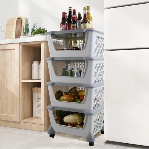 Vista 7 de Obstnny Paquete de 4 cubos de almacenamiento apilables, cestas de plástico grandes multiusos