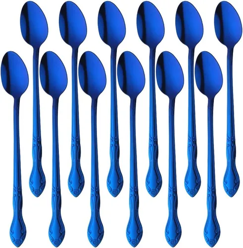 Vista 26 de Cucharas de sopa, cucharas redondas de acero inoxidable para caldo con borde de flor, juego de 12 piezas de acero inoxidable para café, azúcar