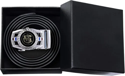 Vista 4 de BarryWang Cinturón formal para hombre cuero de grano completo con hebilla automática sin níquel regalo de lujo