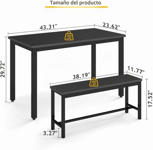 Vista 7 de Rovibek Juego de Bancos para Mesa de Comedor de 43", Juego de Sillas de Cocina que Ahorra Espacio Moderno y Mesa de Desayuno con Pies Ajustables